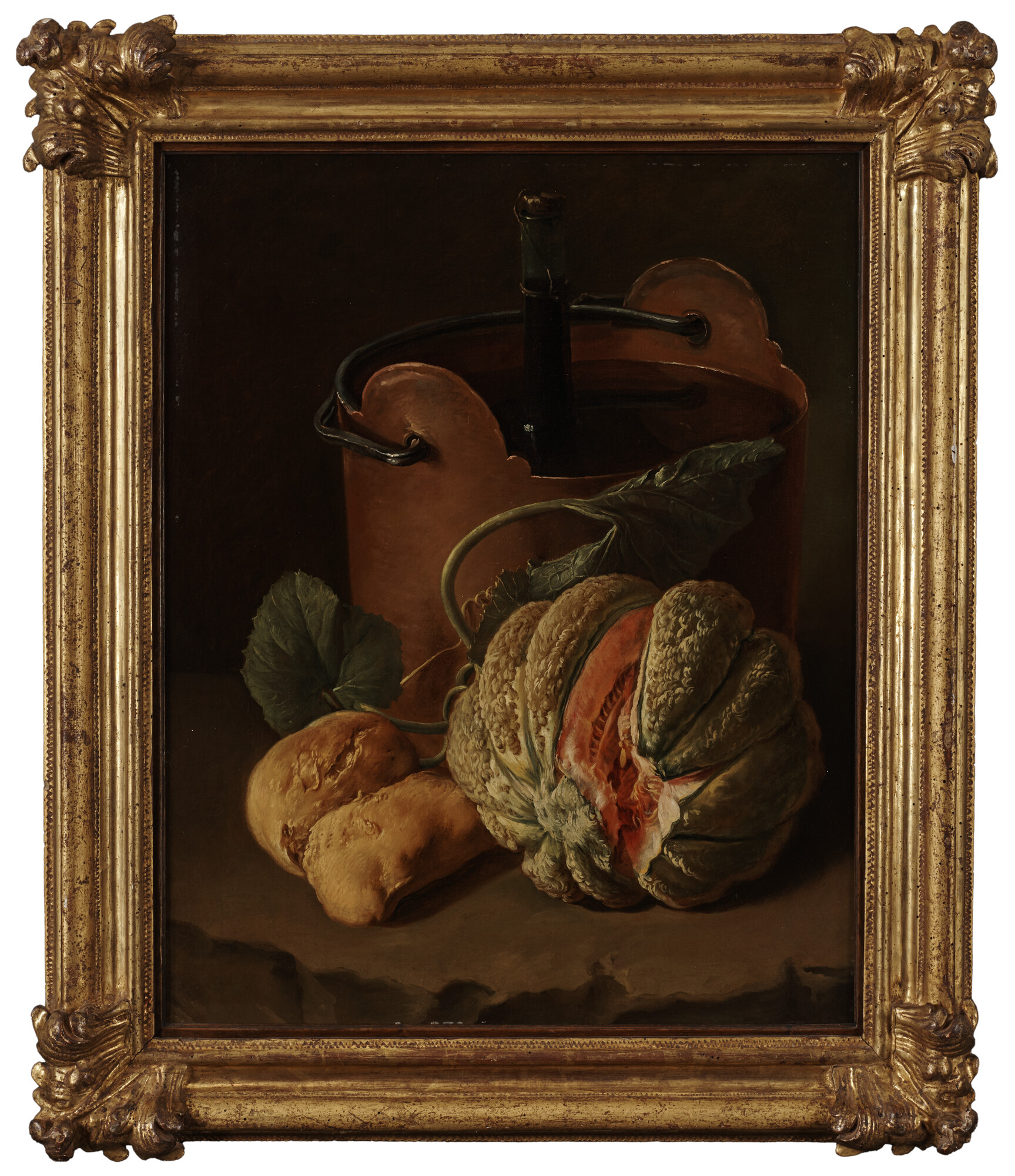 Still Life with a Wine Bottle in a Bucket, Melon and Bread on a Stone Ledge Slider Image 2